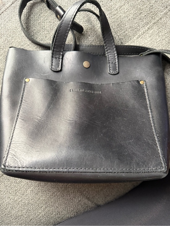 Portland Leather Handbags - Portland Leather Black Leather Shoulder Tote with Front Pocket